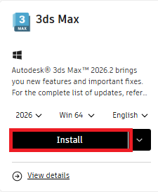 Chọn Install trong Autodesk Account