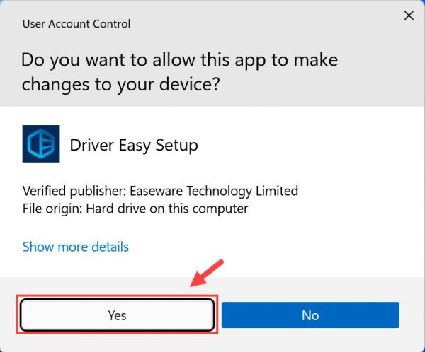 Xác nhận bộ cài Driver Easy trong Windows