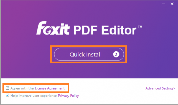 Quick Install trong bộ cài Foxit PDF Editor