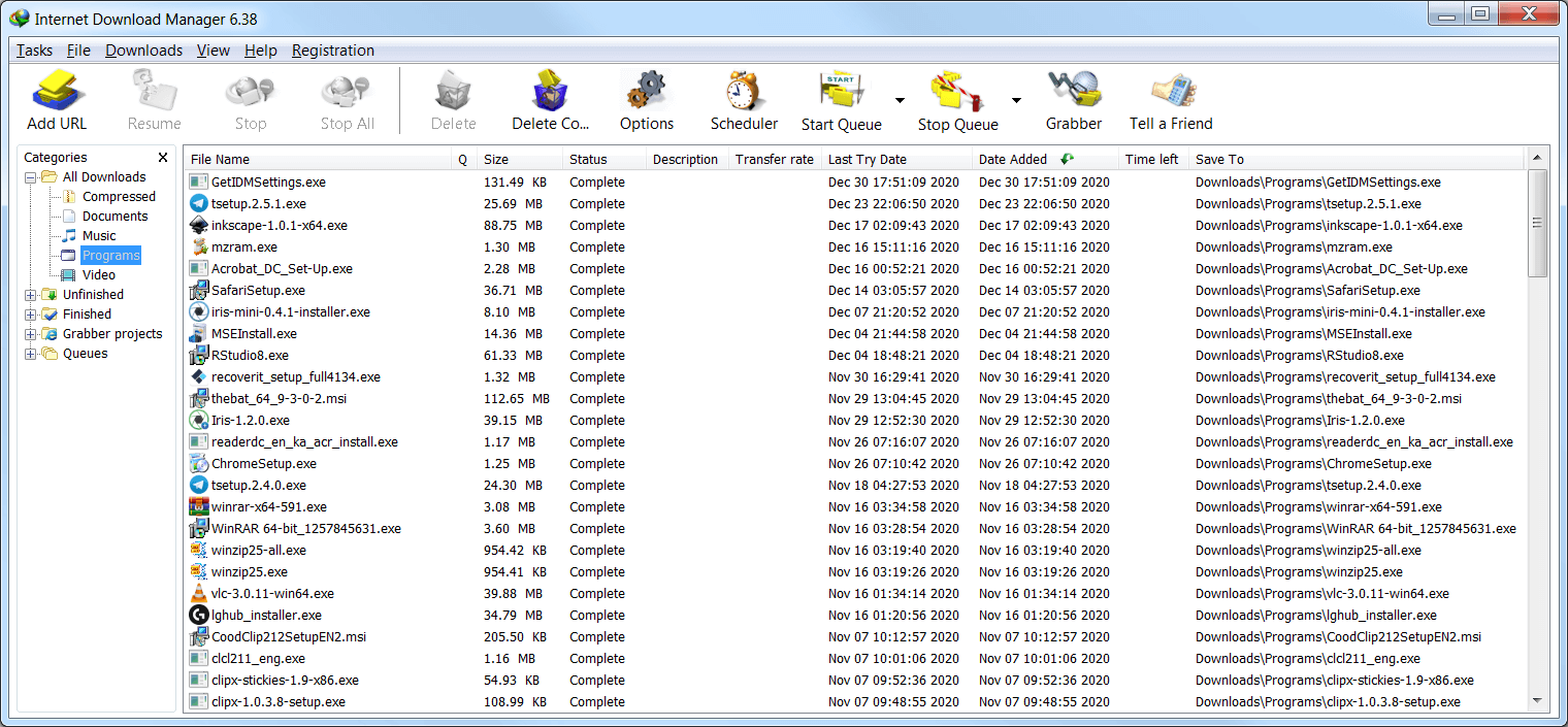 Giao diện Internet Download Manager quản lý tệp tải xuống