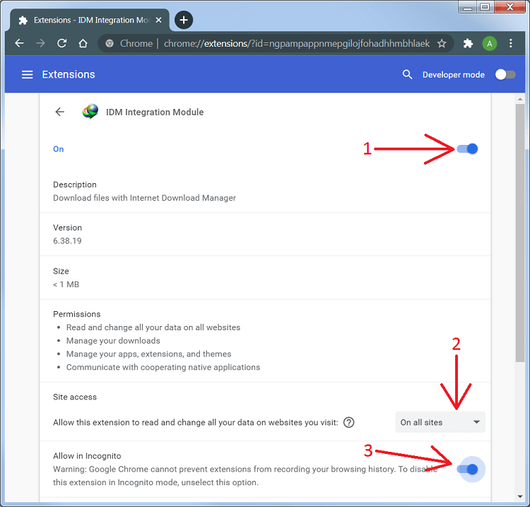Bật IDM Integration Module trong Chrome
