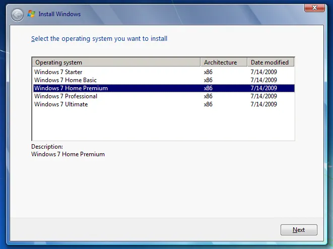 Chọn edition Windows 7 trong bộ cài