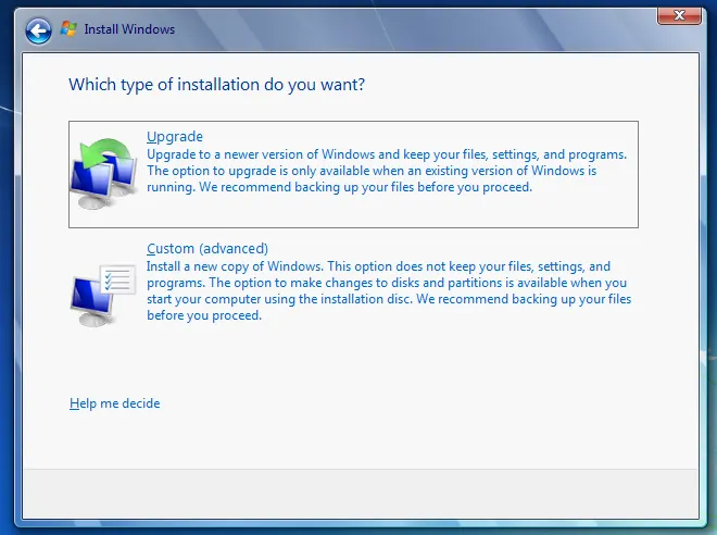 Lựa chọn Custom trong Windows 7 Setup