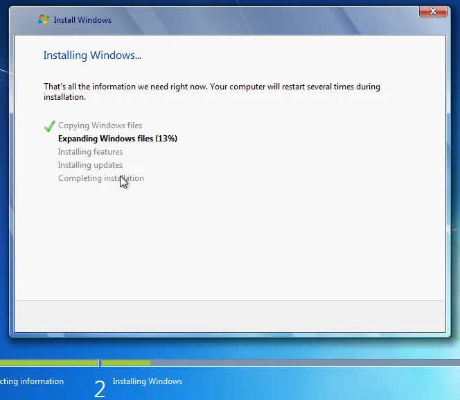 Tiến trình cài đặt Windows 7